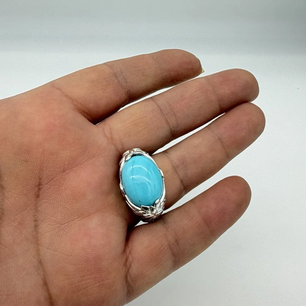 Vtg MICHELLE ALBALA Turquoise Blue Topaz Ring Sterling‎ Silver Ring Size 7 QVC